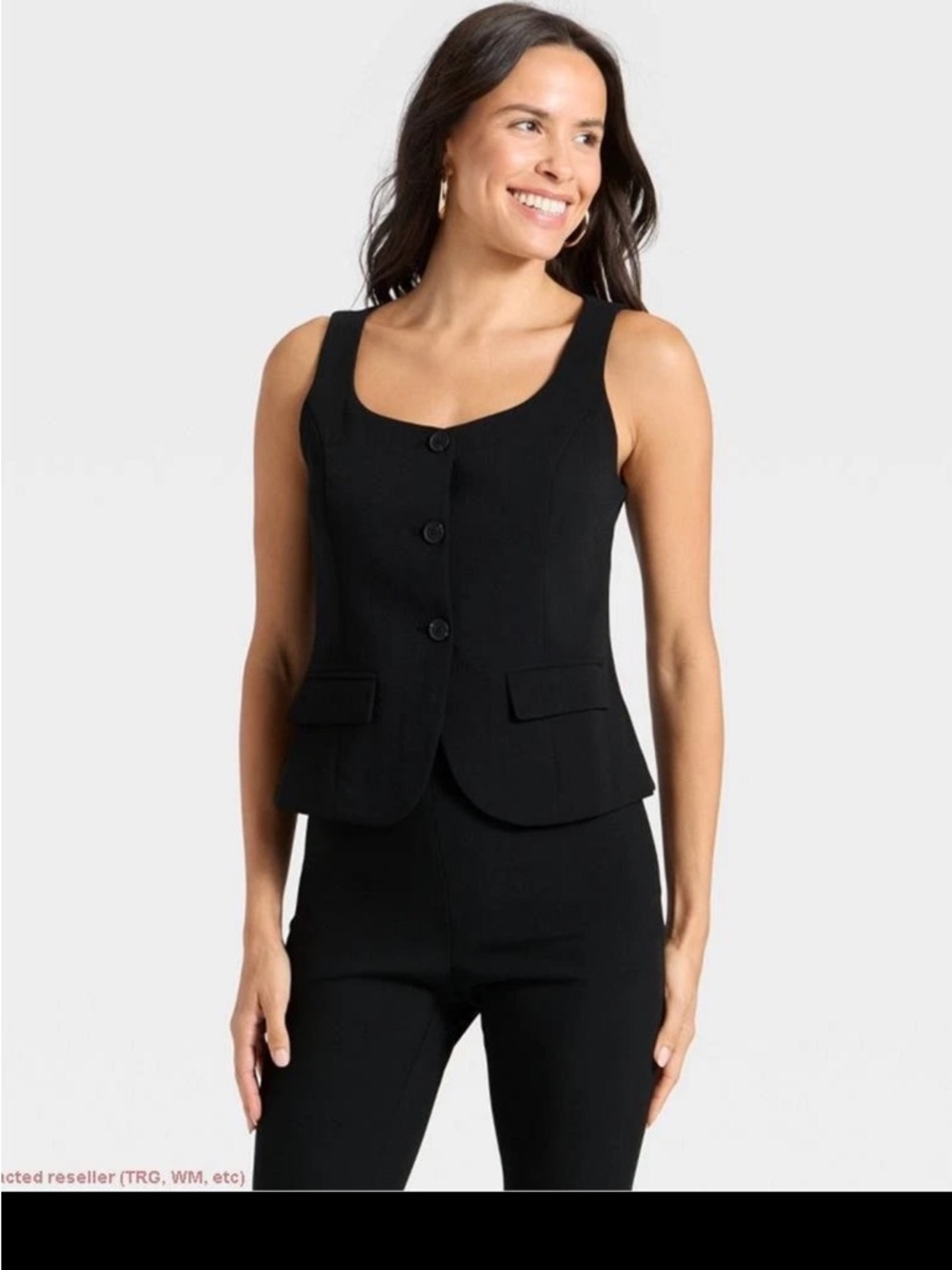 NEW a new day Black Scoop Neck Buttoned Tailored Vest
